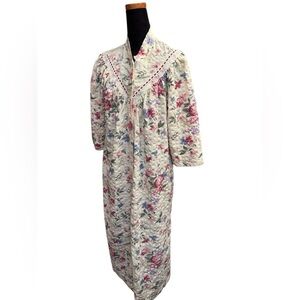 VINTAGE MISS ELAINE Floral Snap Front Robe Housedress Kaftan Mu Mu SZ SM Pockets